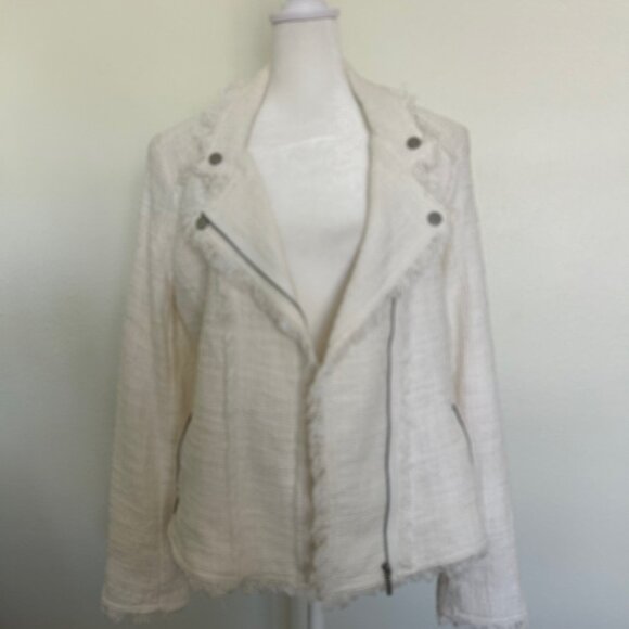 Carolina Belle Montreal Jacket SZL Tweed White Fringe Moto Jacket Blazer NWT - Picture 4 of 12